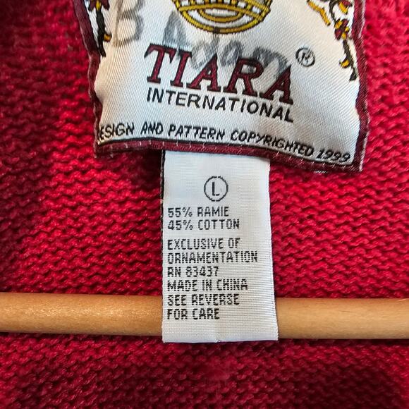 Vintage Tiara Cardigan Womens Large 90s Red Floral Beaded Holiday Party Glam - Picture 9 of 9